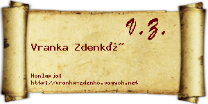 Vranka Zdenkó névjegykártya